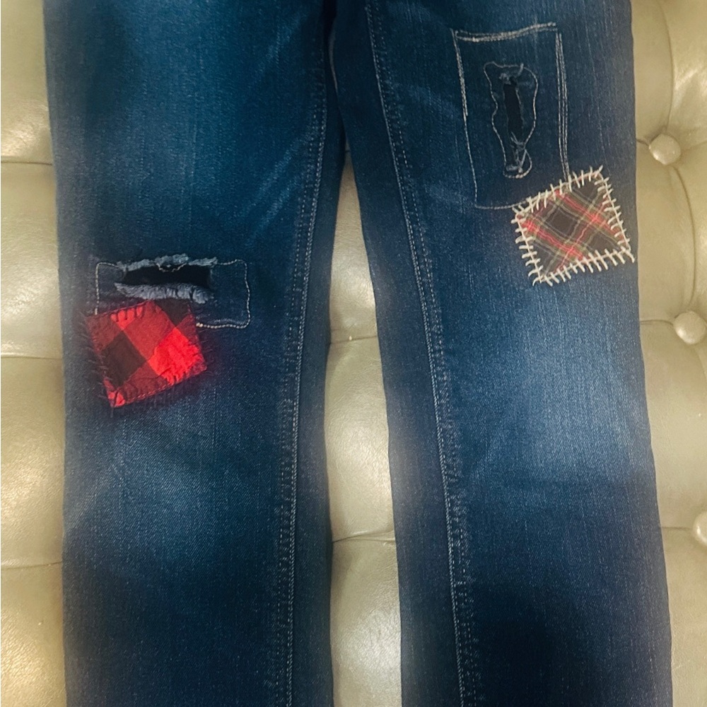 Ralph Lauren Navy Jeans with Red Plaid Patches